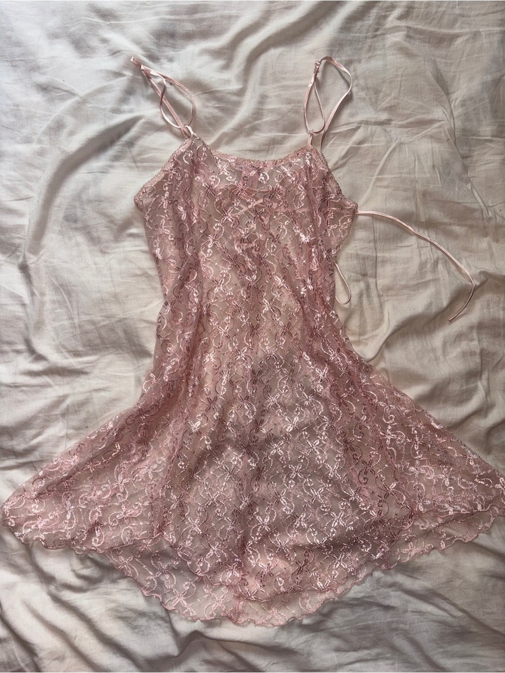 La Vie En Rose Dusty Pink Lace slip dress nightgown M coquette fairy y2k - Picture 3 of 8
